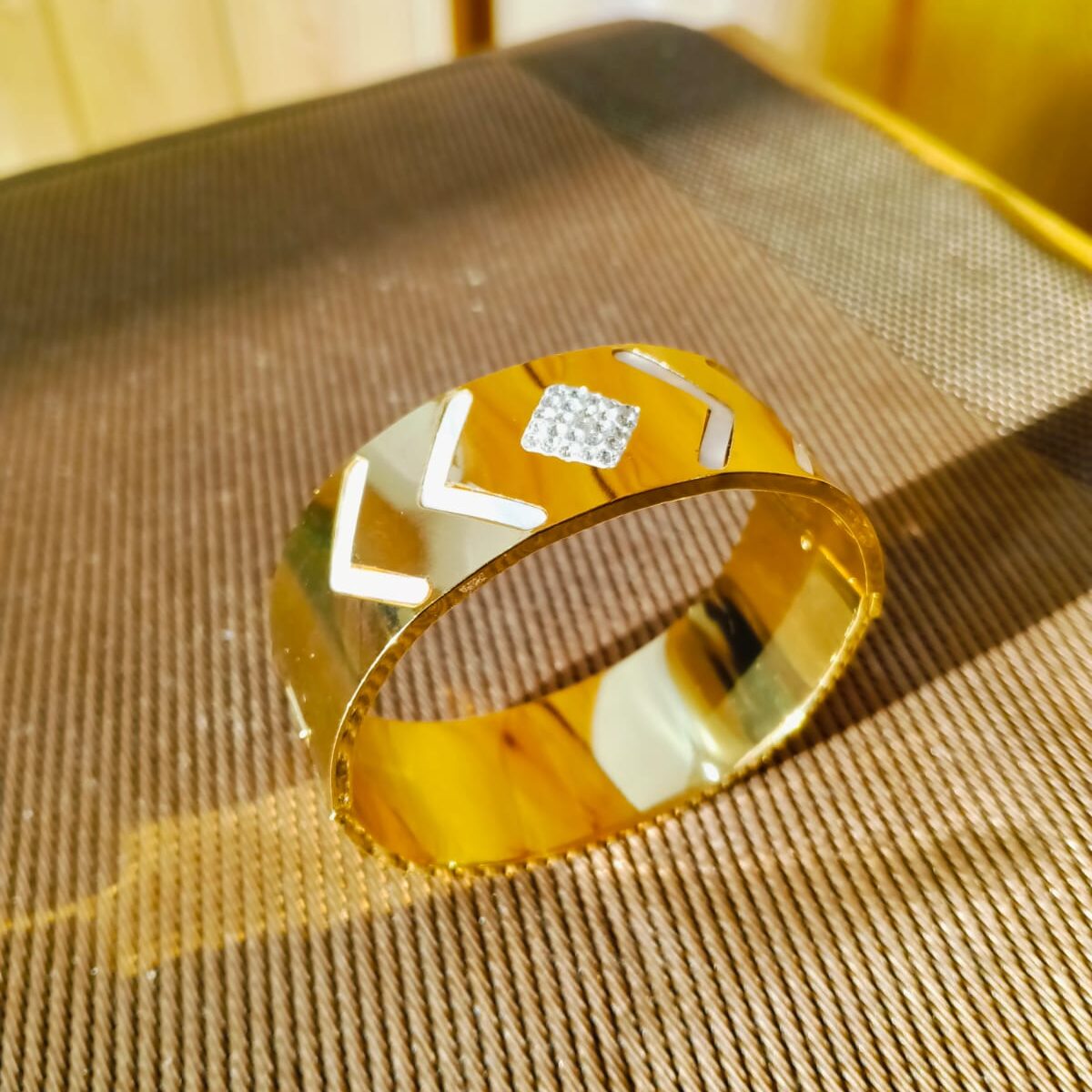 PRAREKA Chevron Kada with Crystal Accent PRAREKA Chevron Kada with Crystal Accent