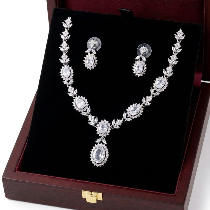 PJ Double-Oval Pendant Drop Necklace Set