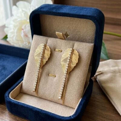 PJ Gold-Plated Ribbed Metallic Leaf Design Earrings