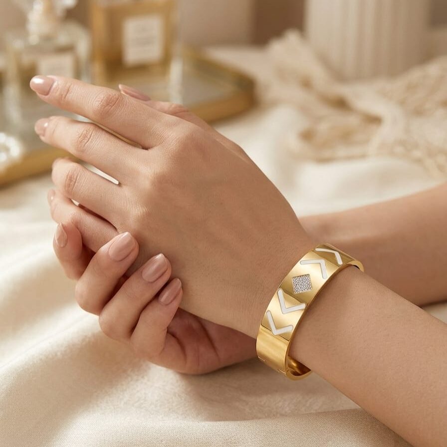 PRAREKA Chevron Kada with Crystal Accent PRAREKA Chevron Kada with Crystal Accent