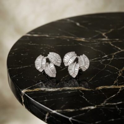 PJ Premium Silver-Plated American Diamond Cluster Earrings