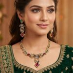 PJ Antique Gold-Plated CZ and Square Ruby Necklace Set (1)
