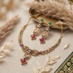 PJ Antique Gold-Plated CZ and Square Ruby Necklace Set (2) PJ Antique Gold-Plated CZ and Square Ruby Necklace Set