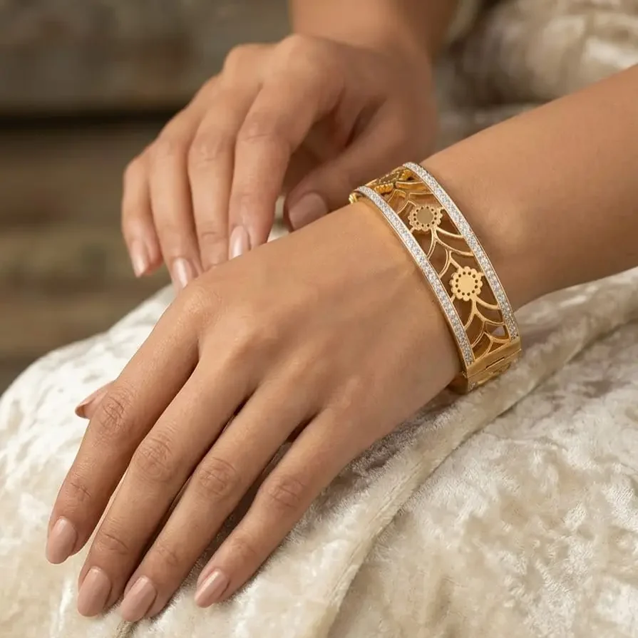 PJ 18k Floral Filigree Open-Work Cuff Bracelet PJ 18k Floral Filigree Open-Work Cuff Bracelet