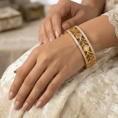 PRAREKA Floral Filigree Open-Work Cuff Bracelet