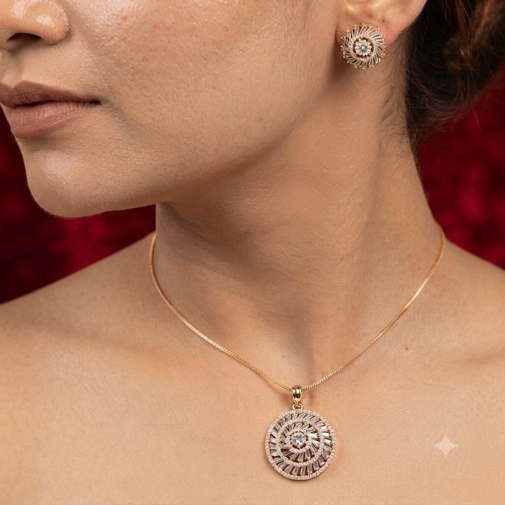 PRAREKA Emerald Vortex Spiral Pendant Set
