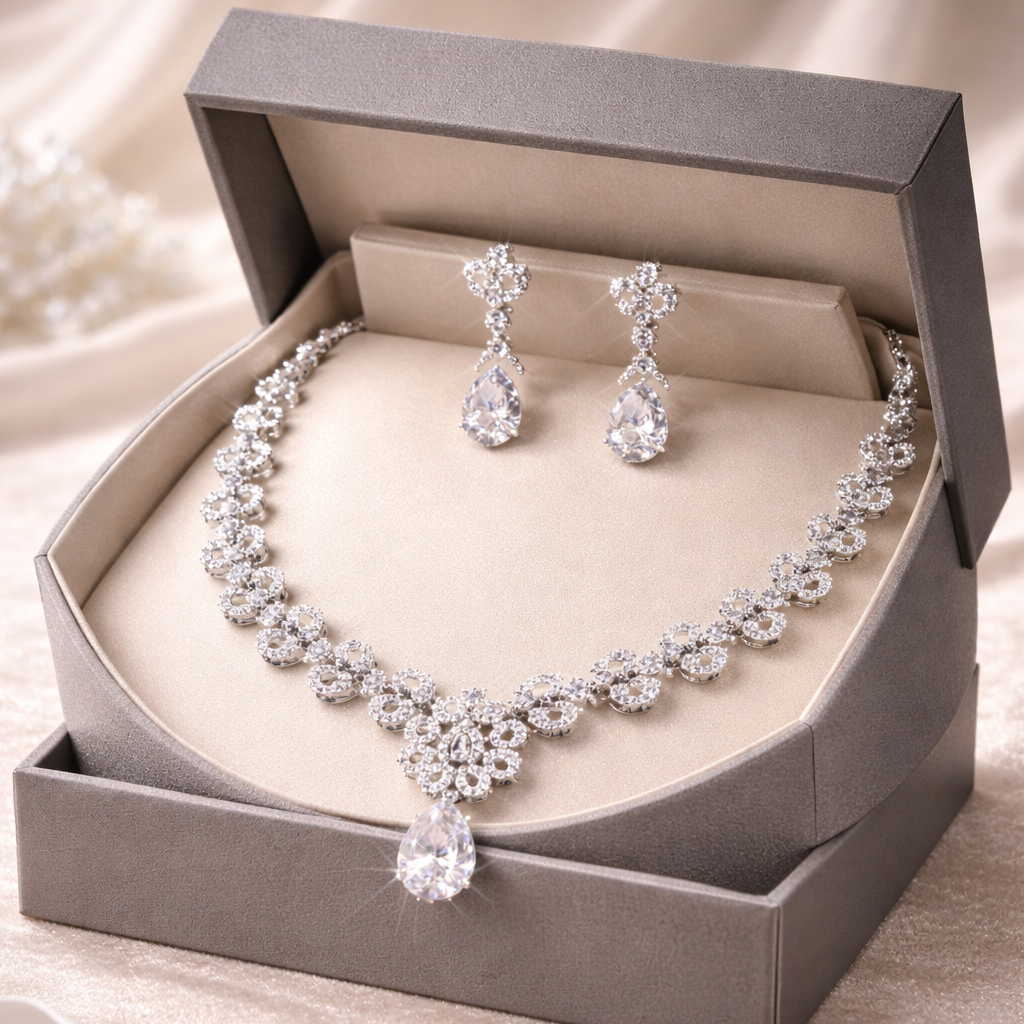 PRAREKA Crystal Teardrop Bridal Set
