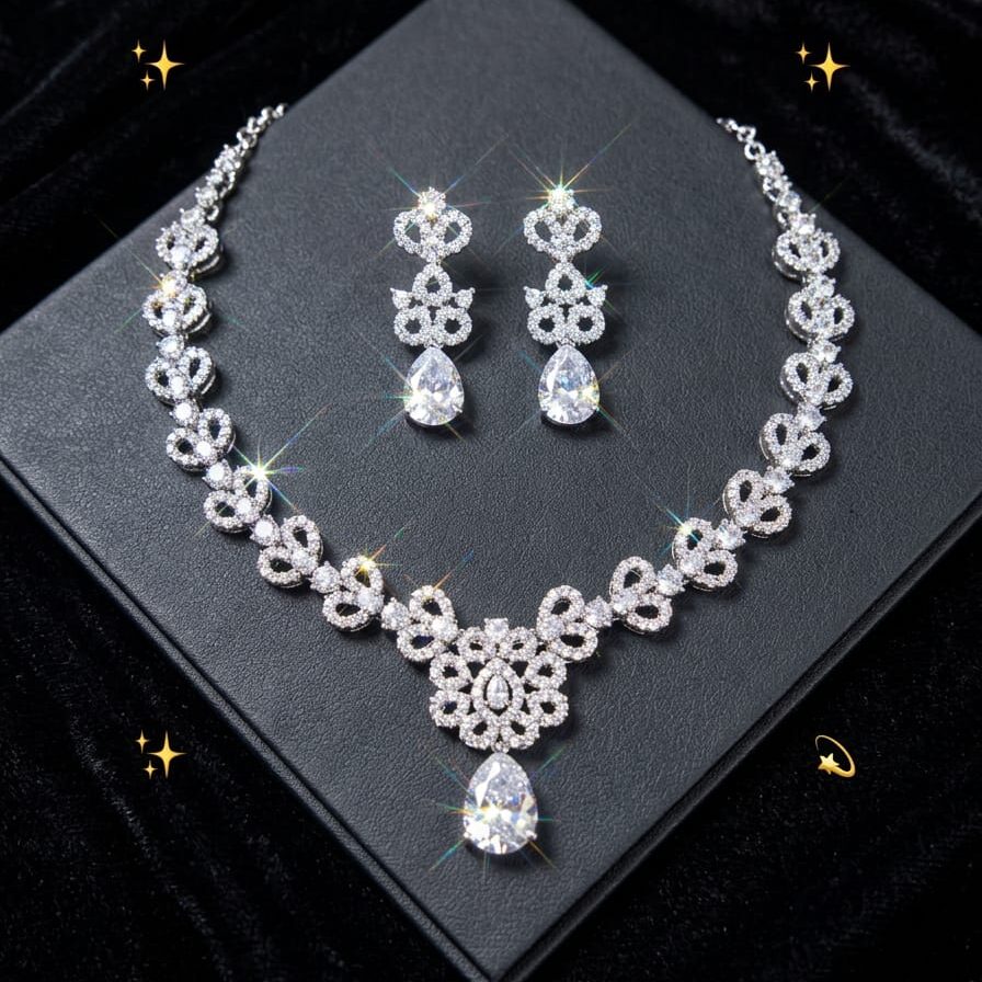 PRAREKA Crystal Teardrop Bridal Set