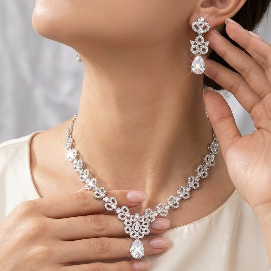 PRAREKA Crystal Teardrop Bridal Set
