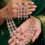 PRAREKA Crystal-Encrusted Floral Triple Layer Jewelry Set