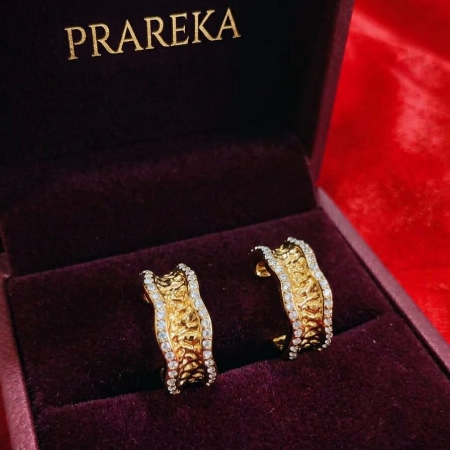 PRAREKA Textured Gold CZ Hoops