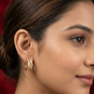 PRAREKA Textured Gold CZ Hoops