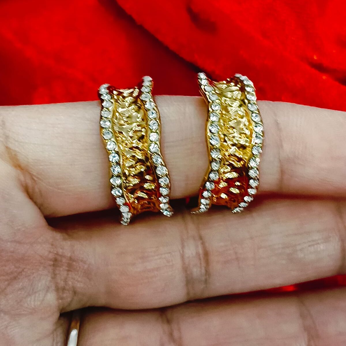 PRAREKA Textured Gold CZ Hoops PRAREKA Textured Gold CZ Hoops