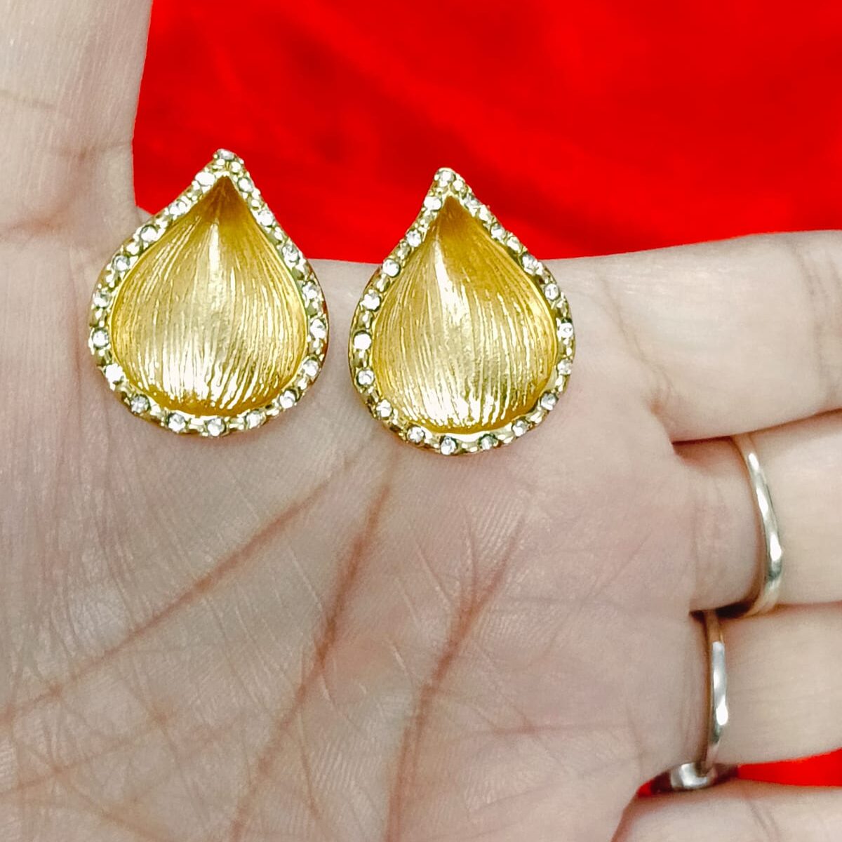 PRAREKA Textured Teardrop Gold Studs
