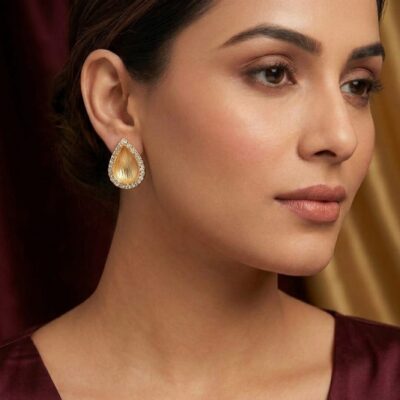 PRAREKA Textured Teardrop Gold Studs