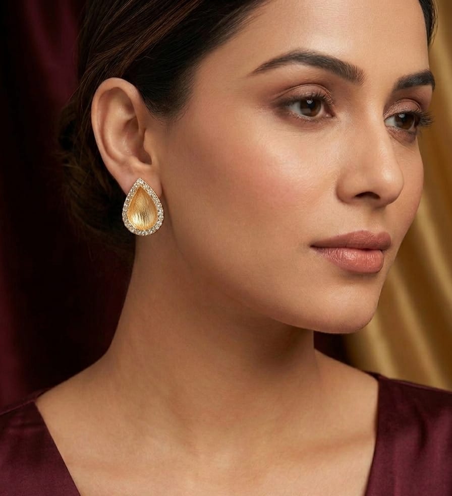 PRAREKA Textured Teardrop Gold Studs