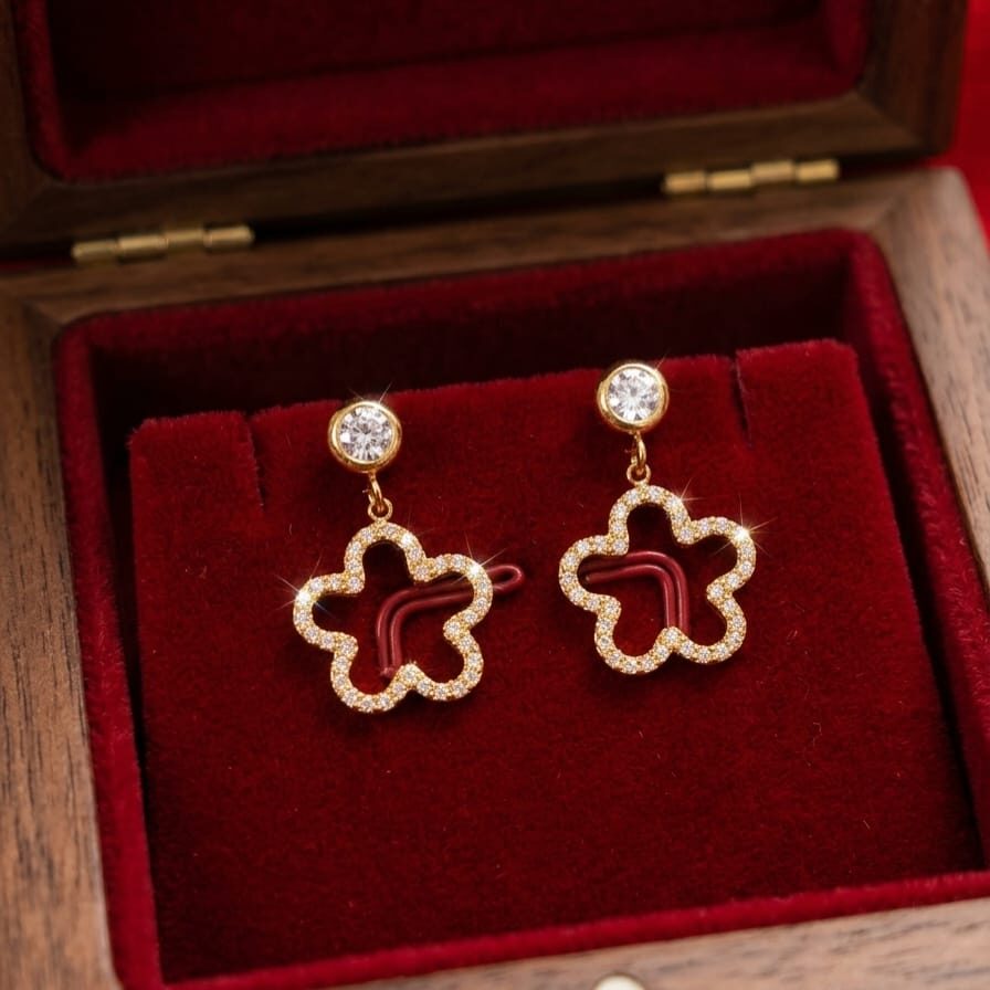 PRAREKA Floral CZ Drop Earrings